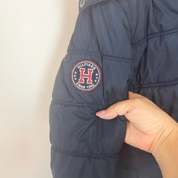 Tommy Hilfiger Navy Blue Long Sleeve Full Zip Hooded Puffer Jacket Size Large - Picture 3 of 6